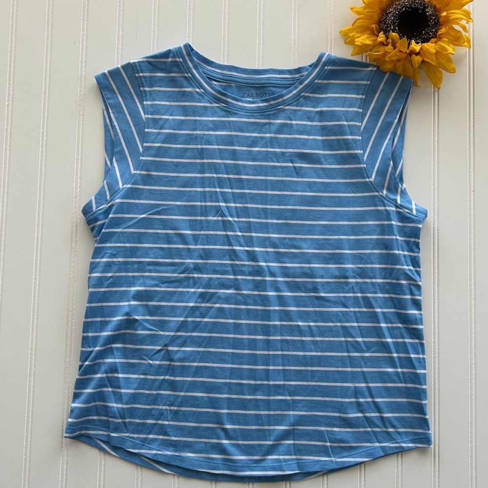 Talbots Muscle Tee (Mp) Blue White EXCELLENT Pima Cotton Striped Tank Top - Picture 8 of 8
